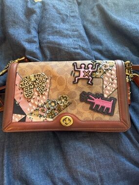 Coach x Keith Haring Riley Crossbody Bag in brown coated canvas